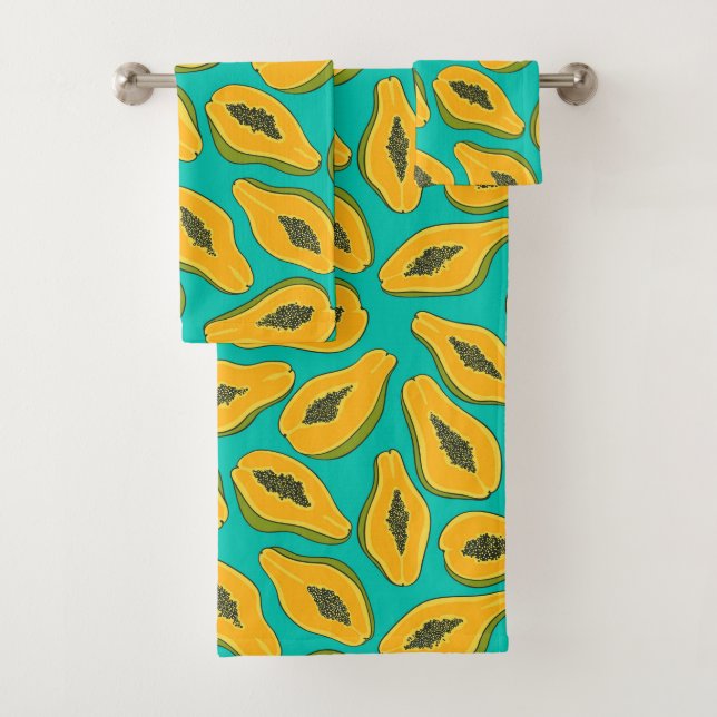 Conjunto De Toalhas Fatias de Papaya na Turquesa (Insitu)
