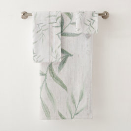 Conjunto De Toalhas Fazenda Botânico Branco Madeira Rústica Folhas