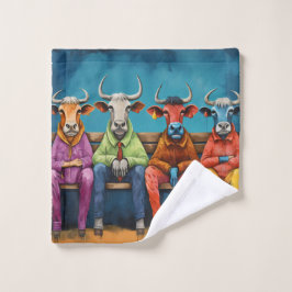 Conjunto De Toalhas Fazenda de Vaca Azul Branco Vestida-se