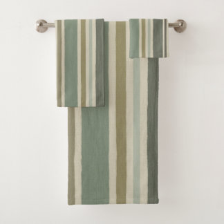 Conjunto De Toalhas Fazenda Verde Suave Mostarda Cinza Marrom Listra