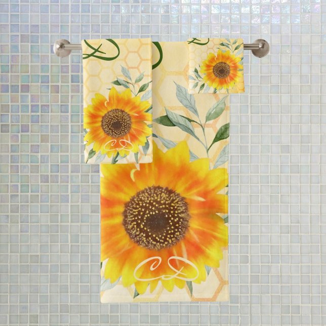 Conjunto De Toalhas Feliz abelhão-do-mato-amarelo-girassol monograma f (Criador carregado)