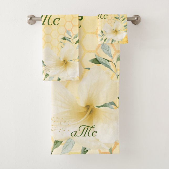 Conjunto De Toalhas Feliz bumbum abelhas casal de mel amarelo monogram (Insitu)