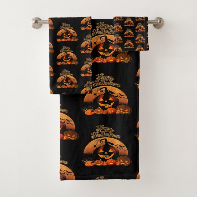 Conjunto De Toalhas Feliz Halloween Cat Pumpkin (Insitu)