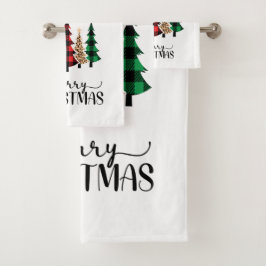 Conjunto De Toalhas Feliz Natal Árvores de Xadrezes Vermelhos