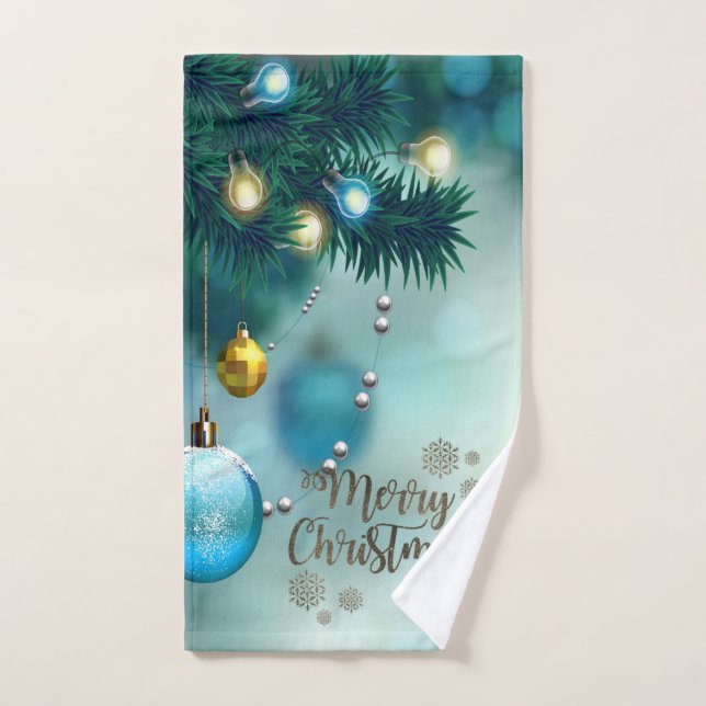 Conjunto De Toalhas Feliz Natal, Bolas de Natal Azuis (Toalha de mão)