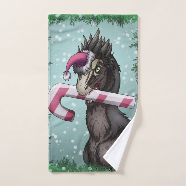Conjunto De Toalhas Feliz Natal Dinossauro  (Toalha de mão)