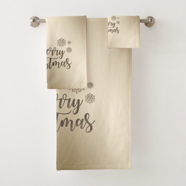 Conjunto De Toalhas Feliz Natal Faux Dourado Glitter (Insitu)