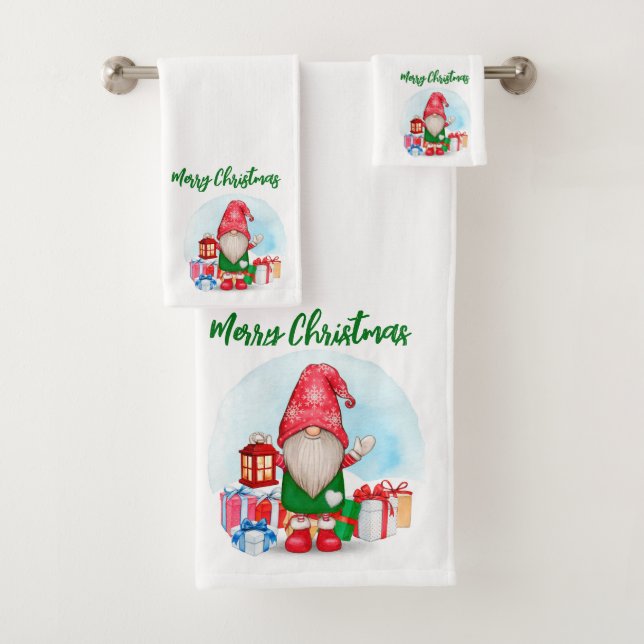 Conjunto De Toalhas Feliz Natal Gnomo Bath Towel Set (Insitu)