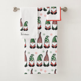Conjunto De Toalhas Feliz Natal Gnomos Vermelho