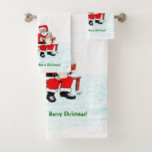 Conjunto De Toalhas Feliz Natal! Papai Noel com Gato e Cão