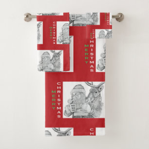 Conjunto De Toalhas Feliz Natal Papai Noel e Reindeer