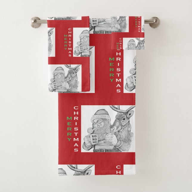 Conjunto De Toalhas Feliz Natal Papai Noel e Reindeer (Insitu)