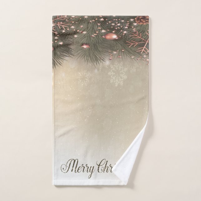 Conjunto De Toalhas Feliz Natal,Ramos de Pinheiro Bolas,Flocos de Neve (Toalha de mão)