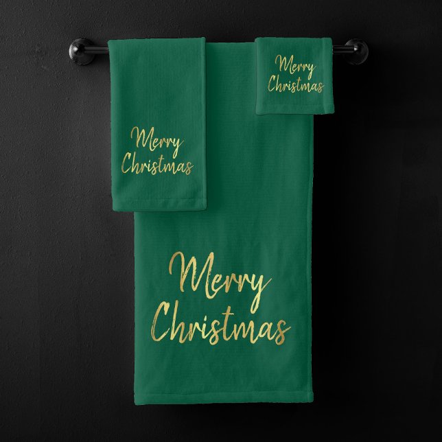 Conjunto De Toalhas Feliz Natal | Trendy Green e Dourada Moderna (Criador carregado)