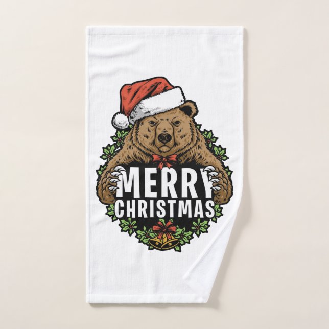 Conjunto De Toalhas Feliz Natal Urso Pardo (Toalha de mão)