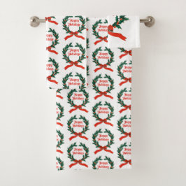Conjunto De Toalhas Feliz Natal Vintage Holly Wreath