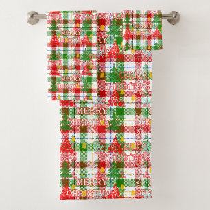 Conjunto De Toalhas Feliz Natal Xadrez Decorativa Tartan