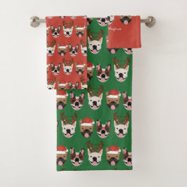 Conjunto De Toalhas Feliz Woofmas Bolsas Francesas Cabeças de Natal