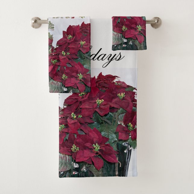 Conjunto De Toalhas Felizes Férias e Plantas de Poinsettia de Natal (Insitu)