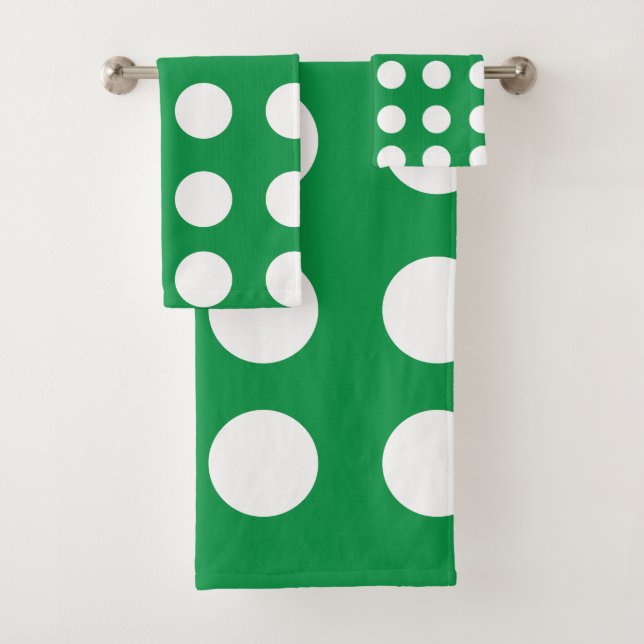 Conjunto De Toalhas Feminino Chic Verde Branco Bolinhas (Insitu)