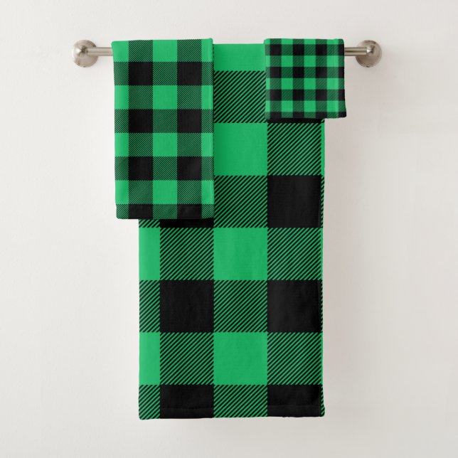 Conjunto De Toalhas Feriado de Gingham Gingham em Buffalo Verde e Negr (Insitu)