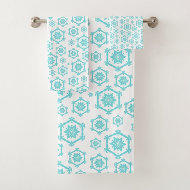 Conjunto De Toalhas Feriado de inverno com floco de neve branco azul (Insitu)