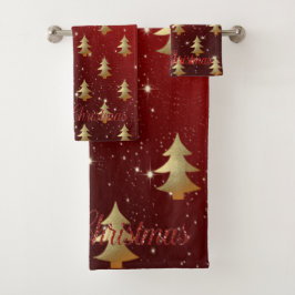 Conjunto De Toalhas Feriado de Natal-Árvore de Natal Dourada, Vermelho