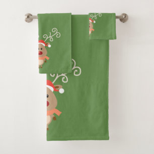 Conjunto De Toalhas Feriado de Natal-Rena de desenho animado,Flocos de
