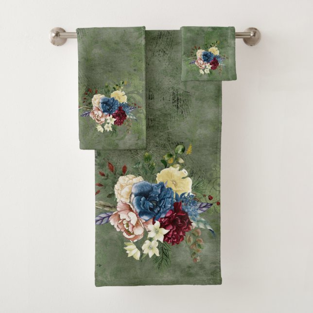 Conjunto De Toalhas Férias de Natal Aquarela Floral Verde (Insitu)
