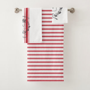 Conjunto De Toalhas Festa da Família Vintage de Stripe de Cinza Verme