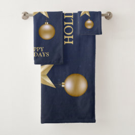 Conjunto De Toalhas Festa de Natal Enfeite Dourado Azul Marinho Elegan