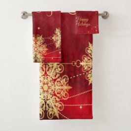 Conjunto De Toalhas Festa de Natal Gift Red Ouro Flocos de Neve Feriad