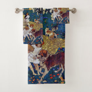 Conjunto De Toalhas Festa do Jardim com Cães e Gatos, Jessie Willcox 