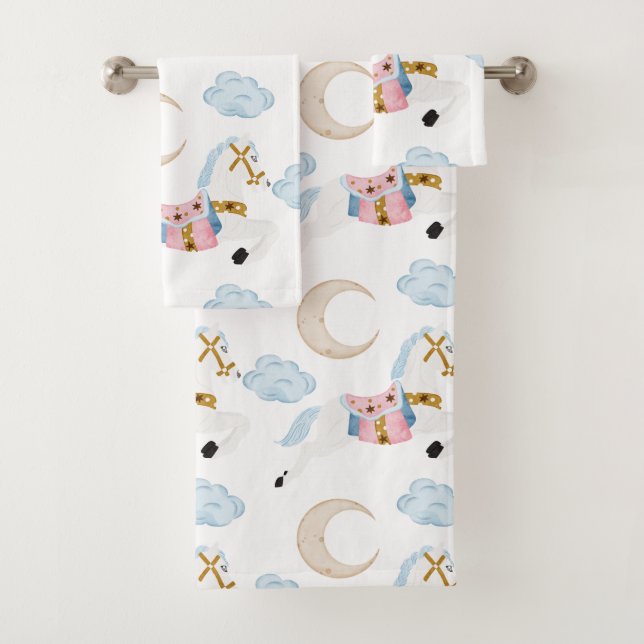 Conjunto De Toalhas Festas de inverno cor-de-rosa crianças cavalo (Insitu)