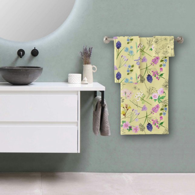 Conjunto De Toalhas Field flowers, hand-painted in watercolour (Secret garden hand-painted flowers bath towel set
)