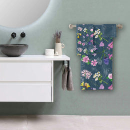 Conjunto De Toalhas Field flowers, hand-painted in watercolour on blue