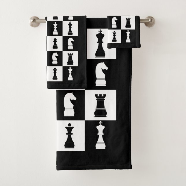 Conjunto De Toalhas Figuras de xadrez preto e branco (Insitu)