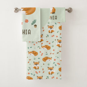 Conjunto De Toalhas Filhos de Monograma de Queda de Raposa da Floresta