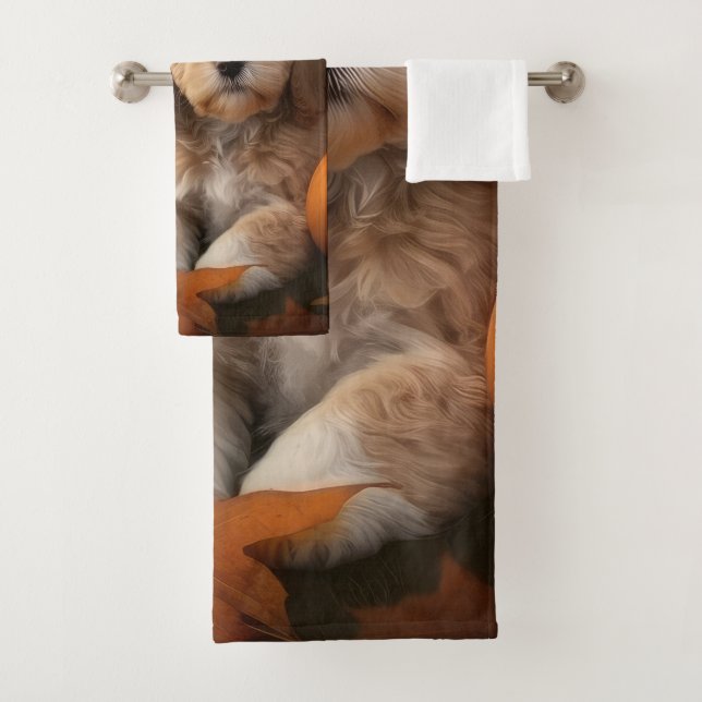 Conjunto De Toalhas Filhote de Cockapoo Delícia de Outono Abóbora  (Insitu)