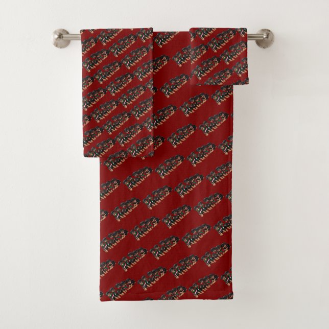 Conjunto De Toalhas Filhotes de Rottweiler de Natal usando cachecol (Insitu)