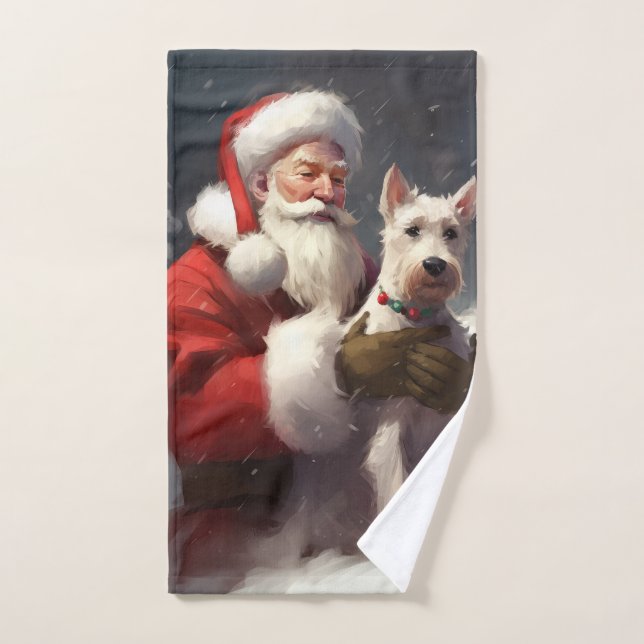 Conjunto De Toalhas Fio Fox Terrier Santa Claus Natal Festivo (Toalha de mão)