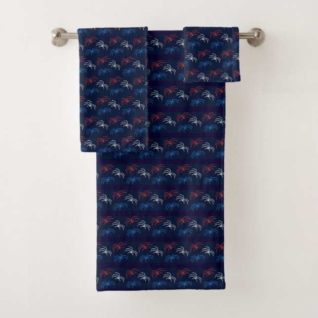 Conjunto De Toalhas Fireworks Bath Towels (Navy Blue & Red) (Insitu)