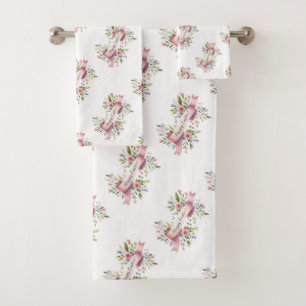 Conjunto De Toalhas Fita de Felz pascoa Floral Rosa