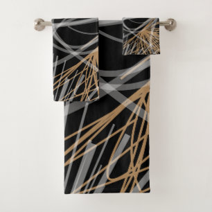 Conjunto De Toalhas Fitas abstratas modernas brancas & Dourados pretas