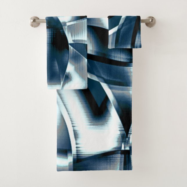 Conjunto De Toalhas Fitas curvas sobrepostas, tons cromados em azul (Insitu)