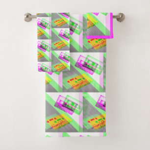 Conjunto De Toalhas Fitas de Cassete Neon Retro