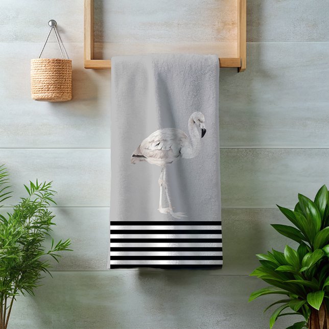 Conjunto De Toalhas Flamingo Chic Preto Branco Boho Tropical (Criador carregado)
