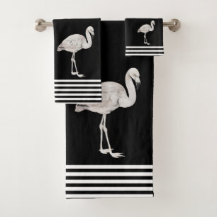 Conjunto De Toalhas Flamingo Chic Preto Branco Boho Tropical Banho 