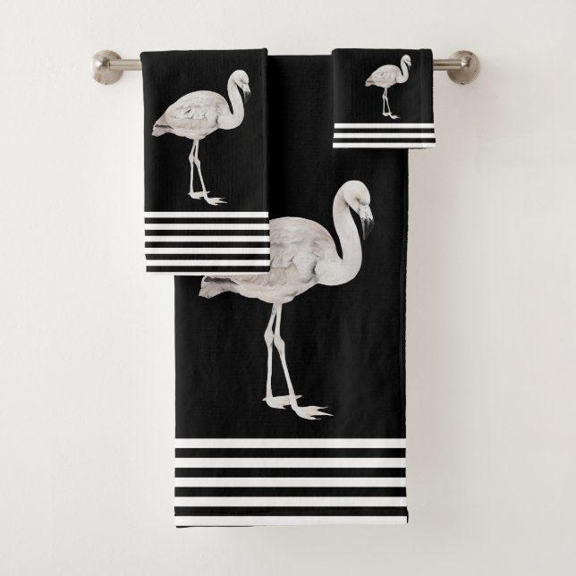 Conjunto De Toalhas Flamingo Chic Preto Branco Boho Tropical Banho  (Insitu)