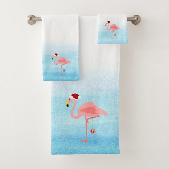 Conjunto De Toalhas Flamingo cor-de-rosa, com chapéu de Natal (Insitu)